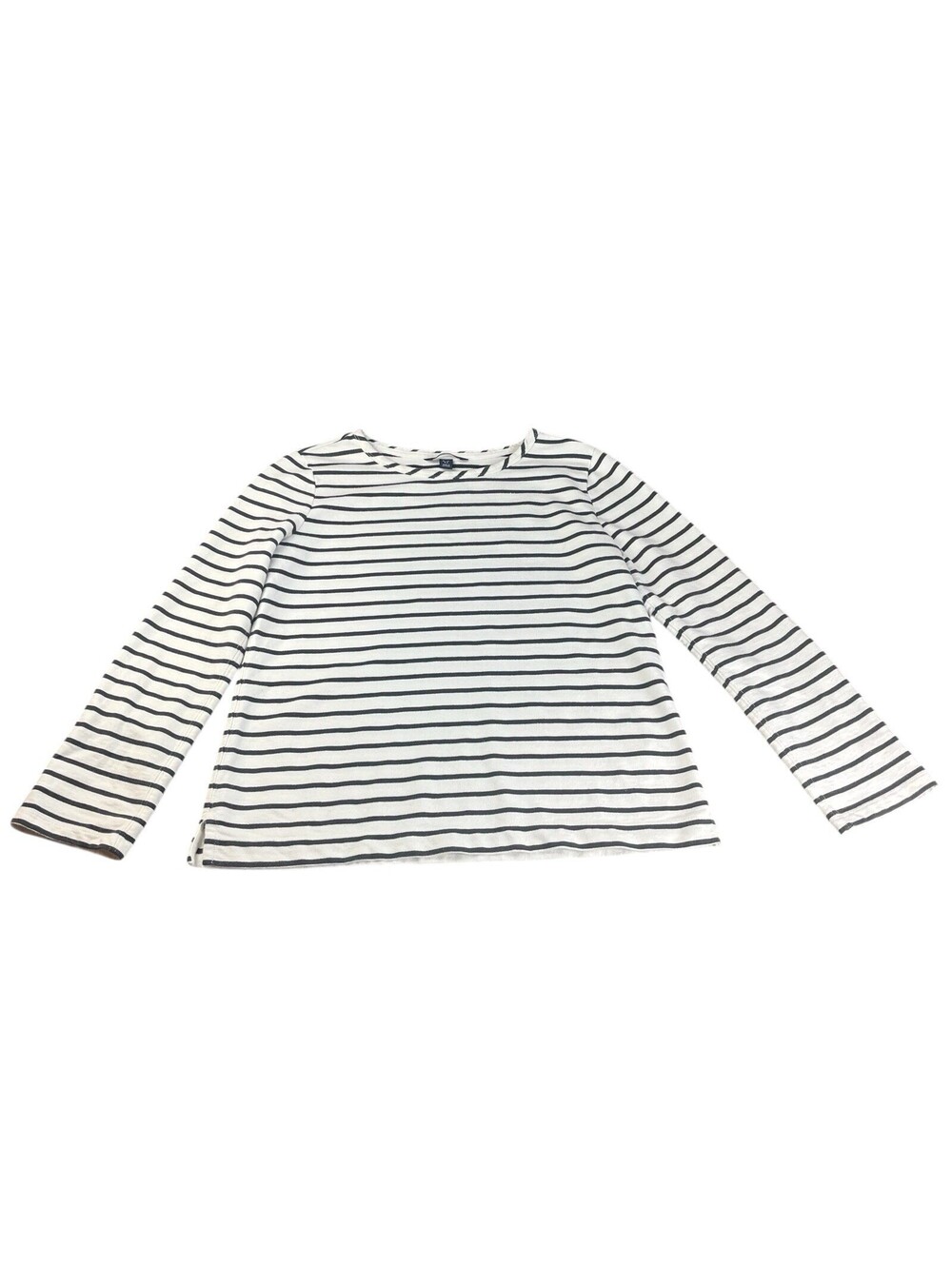 Lands' End Womens Small Striped Top White Black Roll Tab Sleeve Nautical Cotton